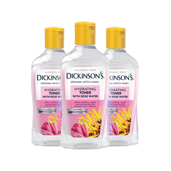 Dickinson's Enhanced Witch Hazel Hydrating Toner With Rosewater, Alcohol Free, 3 count