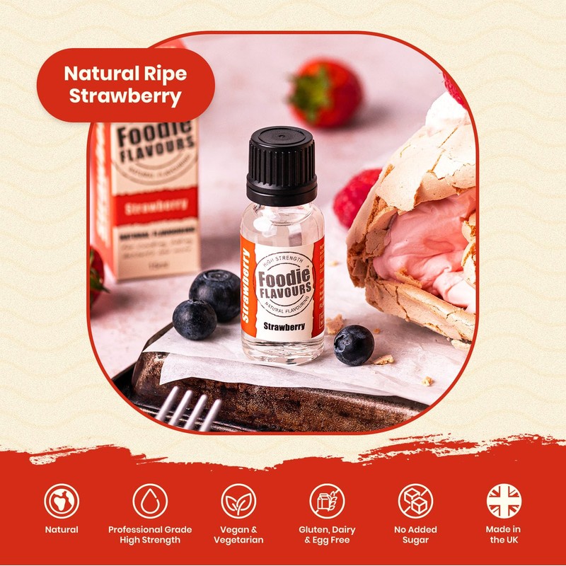 Strawberry Natural Food Flavouring 15ml - Foodie Flavours