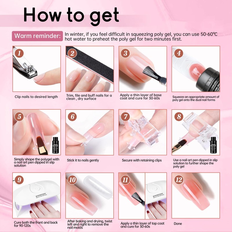 JEWHITENY Poly Extension Gel Nail Kit 14 PCS Poly Gel