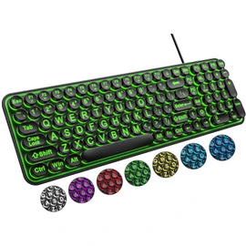 QUASIO Large Print Backlit Keyboard, Wired USB Lighted Computer Keyboards with 7-Color Backlit, Oversized Print Letters, Quiet Typewriter Keyboard with Retro Round Keycaps for Windows PC, Laptop
