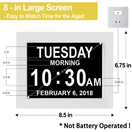 Jall L New 2024 Digital Calendar Alarm Day Clock - with 8" Large Screen Display ...