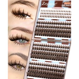 Brown Cluster Lashes With Spikes Individual Eyelashes Manga Lashes With Bottom Lash Clusters Dark Brown Eyelash D Curl Clusters Wispy Lashes Individual Cluster 12-18MM 264Pcs by Zegaine
