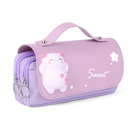 Vicloon Pencil Case, Pencil Case with Divider Compartment, Pencil Bag, Large Stationery Bag, Handheld Portable Pencil Bag for School & Office, purple, Kitten Purple