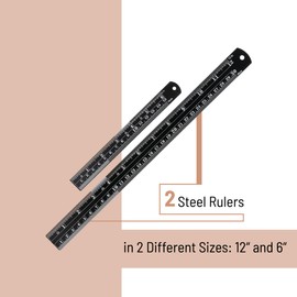 Mr. Pen- Steel Rulers, 2 Pcs, 6" and 12", Black, 6 Inch Ruler Metal Rulers, Small Metal Ruler 6 Inch Metal Ruler Thin Flat, Stainless Steel Ruler 12 Inch, Centimeter Ruler, Steel Ruler 12 Inch