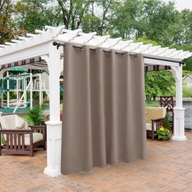 BONZER Waterproof Outdoor Blackout Curtains for Patio - Thermal Insulated, Sunlight Blocking Privacy Grommet Curtains for Gazebo, Porch, Pergola, Cabana, Deck, 1 Panel, 100W x 84L inch, Khaki