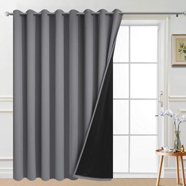 Yakamok Total Blackout Extra Wide Patio Sliding Door Curtains, Grommet Thermal Insulated Blind Curtains, Sliding Glass Door Panel for Living Room/Space Room Divider, Grey, W100 x L96, 1 Panel