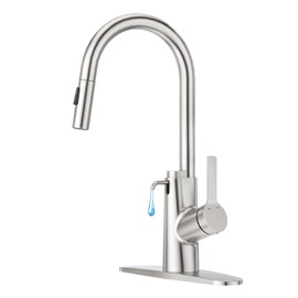 Aktines Kitchen Faucet with Built-in Soap Dispenser and Pull Down Sprayer, High Arc Stainless Steel Faucet for Kitchen, Wet Bar, Laundry, Outdoor, or RV Sinks, Brushed Stainless