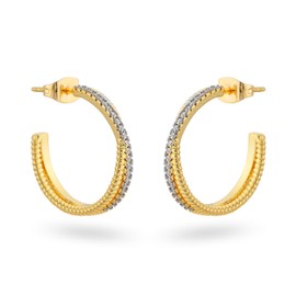 18K Gold Plated Cubic Zirconia X Design C-Shaped Geometric Hoop Earrings