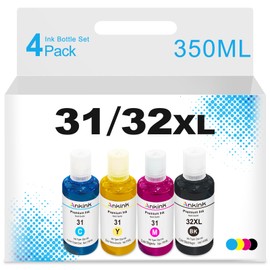 Ankink 31 32XL Compatible Ink Refill Bottle Set Replacement for HP Smart Tank 5000 5101 6001 7301 7602,Plus 651 551 555 450 455 457 Printer,4 Pack(140ML 32 XL Black,70ML 31 Cyan Magenta Yellow)