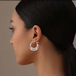 LeCalla 925 Sterling Silver Jewelry Floral Filigree Light-Weight Small Hoop Earrings for Teen Women 28MM