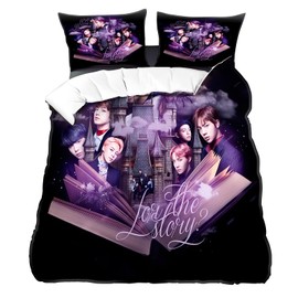 NlsqUK BTS Duvet Cover Set, BTS Bedding Set, Kpop Quilt Cover Pillowcases 3 Pieces Zipper Closure Ultrasoft Polyester Cotton for Kpop Fans and Girls