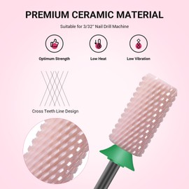 MelodySusie Ceramic Nail Drill Bits, 3/32'' Chamfer Flat Top Large Barrel Bits, Fast Remove Acrylic or Hard Gel, Nail Tool for Manicure Pedicure, Salon Home, Professional or Beginner, Pink, Coarse