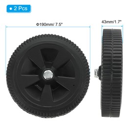 PATIKIL 7.5" Air Compressor Wheels, 2 Pack Universal Air Compressor Wheel Replacement Part Hollow Air Compressor Replacement Wheels with 0.5" Dia Hole, Black