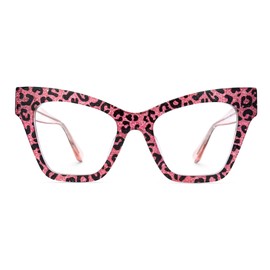 Zeelool Blue Light Blocking Glasses for Woman, Pink Leopard Cat Eye Glasses Frame Computer Eyeglasses Anti UV, Eyestrain & Glare Eyewear with Metal Hinge Ansyah ZJGA913976-05B