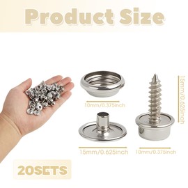 20 Sets of Screws and Pressure 15mm Thread Length Fastening Screws for Tent Tarpaulin Boat Furniture Yacht Cradle