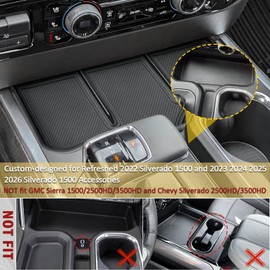 Center Console Organizer Tray Compatible with 2023 2024 2025 2026 Chevy Silverado 1500 and 2022 Refreshed Silverado 1500 Accessories (Full Console w/Bucket Seats) Dual-Layer Storage Cover Pocket Lid