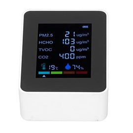 Zerodis Monitor Air Quality Detector Temperature and CO2 Meter Air Quality Monitor Temperature PM2.5 TVOC HCHO Detector USB Charging Multifunctional 6 in 1 CO2 Detector (White)