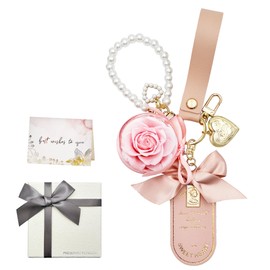 GOKEI Preserved Flower Keychain, Gift Box, Female Friends, Birthday Gift, Never Withered Flowers, Flower Motif, Christmas Gift, Valentine, Pearl Chain, Key Chain, Bag Charm, Car Decoration, Mother's