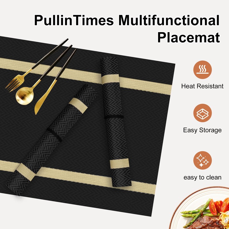 PullinTimes Set of 6 place mats, washable PVC, heat resistant,