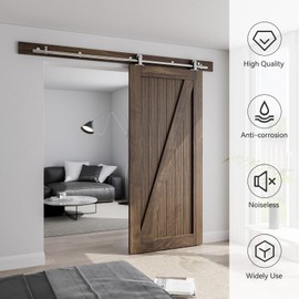 CCJH 6 FT Stainless Steel Sliding Door Hardware Kit, Top Mount Wooden Door Hardware for Single Door, Fit 36" Wide Door Panel, T Style