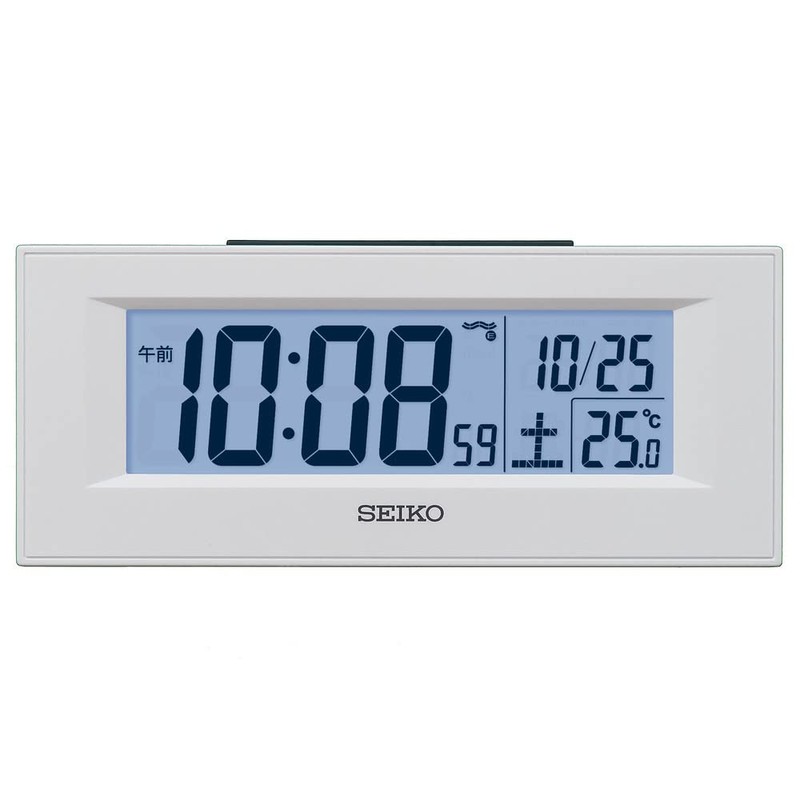 Seiko Clock DL218W Alarm Clock, Radio Wave, White, Digital, LED