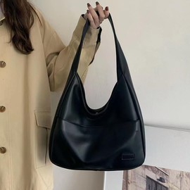 Shoulder Bag Purse Faux Large Brown Black Leather Tote Bag for Women Everyday Bag Hobo Bag Big Capacity Purse Weekender Bag, Black, One Size