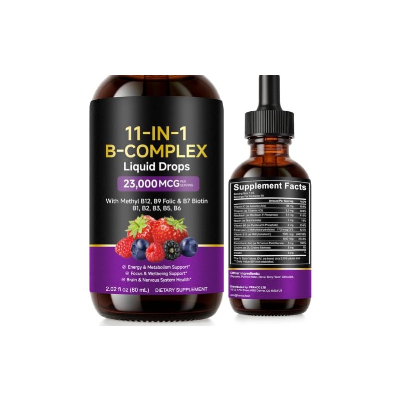 Vitamin B12 Liquid Drops 60ml- 11-in-1 High Strength B Complex