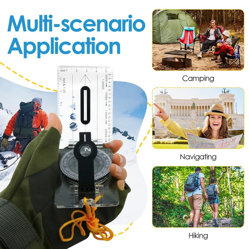 Mountaineering Compass, Portable Multifunctional Folding Map Compass, Transparent Card-Style North