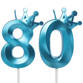 Blue Crown Birthday Candle 80, 80 Candles for Birthday Cakes,Number 80 Crown Candle,80th Birthday Candles Sparkle Decoration for Birthday Party Wedding Anniversary Celebration Supplies