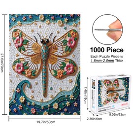 Dragonfly 1000 Piece Jigsaw Puzzle for Adults, Rocorose Painted Dragonfly Puzzles Unique Beautiful Flowers Family Puzzle Nature Floral Challenging Games Gift for Animal Insect Lover