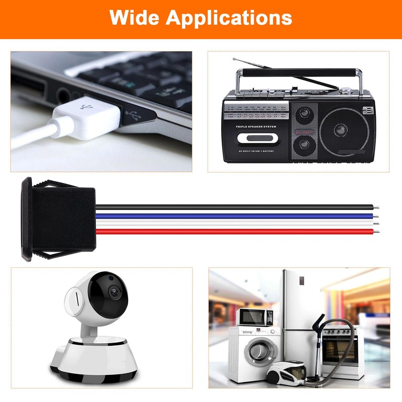 KUOQIY 6 Pieces 3A 4-Pin USB Socket, Quick Charge Type