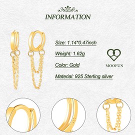 MOOFUN Earrings 925 Silver Hoop Earrings Women's Earrings with Double Layer Hanging Chain Earrings for Mum Best Friend Teenager Girls Grandma Sister Women Gift Birthday Gift, Sterling Silver Sterling