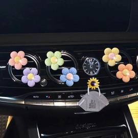 Cute Daisy Air Vent Clips, 6 Pcs Flower Air Fresheners Vent Clips Diffuser Vent Clip Charm Car Decoration for Women Cute Car Interior Decor Accessories +Sunflower Mask Hook