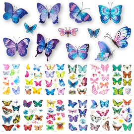 Bomtop Pack of 124 Butterfly Temporary Women's Stickers Butterfly Tattoo Butterfly Flowers Temporary for Music Festival Ball Party Cosplay for Adults Children