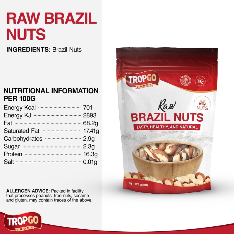 Tropgo Raw Brazil Nuts 500g - Packed Fresh, 100% Natural