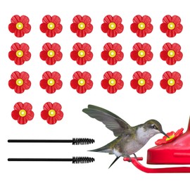 Feelorna 20 Set Hummingbird Feeder Replacement Flowers with 2 Cleaning Brush Flowers Feeder Parts Replacement for Hanging Feeding Hummingbird Outdoors (Red)