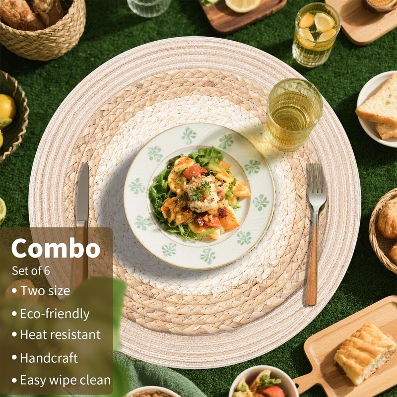 Handmade Round Boho Placemats Set of 6 | Natural Woven