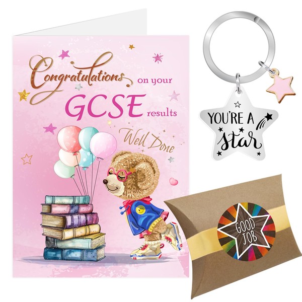 GCSE Exam Congratulations Card, Pink Star Congratulations on Your Exam
