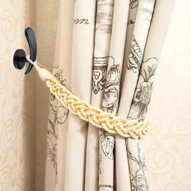BSTKEY Set of 4 Aluminum Alloy Curtain Hooks, Decorative Wall Mounted Window Curtain Drapery Tiebacks Holdbacks, Curtain Holder with Screws, Black