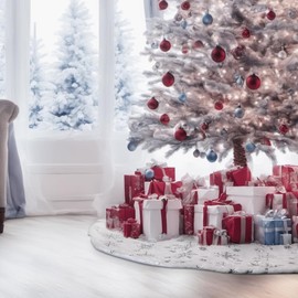 Lanpn 48" Christmas Tree Skirt, Large Faux Fur Snowflakes Round Christmas Tree Blanket 120 cm Underlay Rug Christmas Tree Decoration (Sliver, 120 cm)