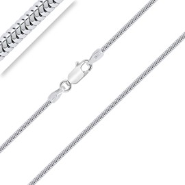 Planetys - Children's and Baby Light Snake Chain 925 Sterling Silver Rhodium-Plated Chain Necklace - 1.4 mm Wide Various Lengths 32-34-36-38-40 cm, Sterling Silver
