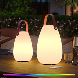 uuffoo 2 Pack Portable Outdoor Table Lamp - Dimmable Rechargeable Night Lights w/ Remote and 7 RGB Colors, IP44 Water-Resistant Hanging Lantern for Patio, Tent, Bedroom, Garden, Emergency