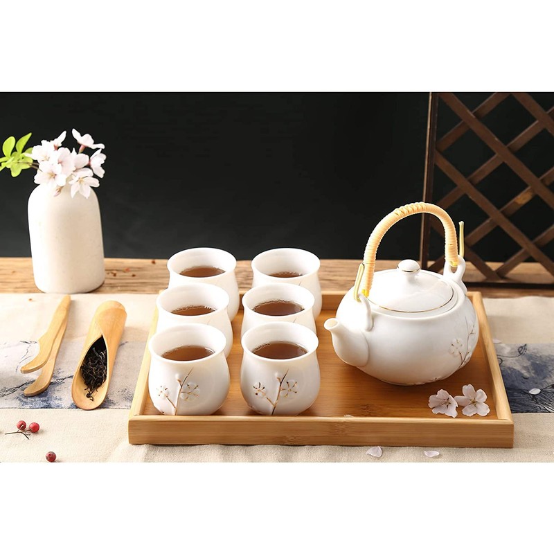 Dujust Japanese Tea Set, White Porcelain Tea Set with 1