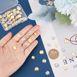 UNICRAFTALE 80pcs 2 Colors 8/10mm Stainless Steel Connectors Flat Round Link Connectors Engraving Blank Tag Double Hole Drop Charm Metal Dangles Pendants for Jewelry Making, Round, Stainless Steel