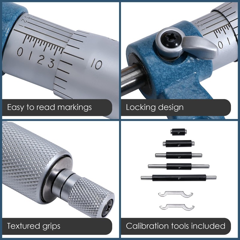 Micrometer, Outside Micrometer Set, Measuring Tool, 6 Pack & Accessories,
