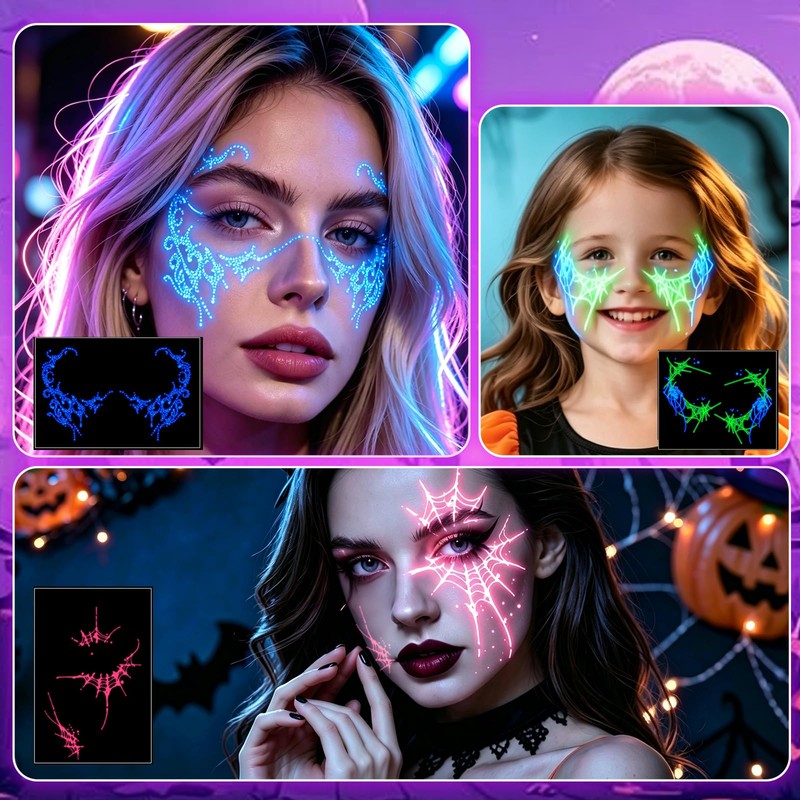 6 Pcs Glow in Dark Freckles Face Tattoo Halloween UV