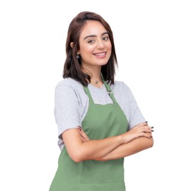 CALICOT Apron for women with Pocket 100% Cotton 27.50"x31.50" Adjustable Neck Strap & long ties Apron Men, Chef, Cooking - Gifts for Mothers day (Fair Green, Pack of 1)