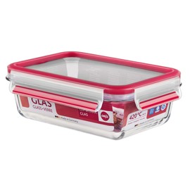 Emsa 516244 Clip & Close rectangular, glass food storage container, 0.7 l, 100% leak-proof, suitable for oven with fresh seal