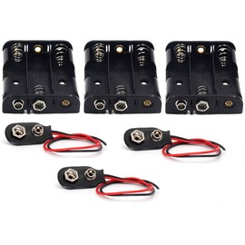 3 soportes de batería AA de 1,5 V (4,5 V) y 9 V tipo I tipo Snap Hebillas de conector de clip con cables de alambre de cable, soportes de caja de almacenamiento, paquete de clips de resorte (paquete de 3)