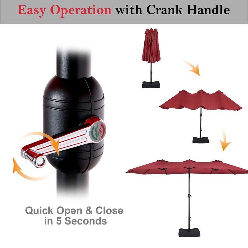 PHI VILLA 15ft Large Patio Umbrella with Base, Double-sided Outdoor